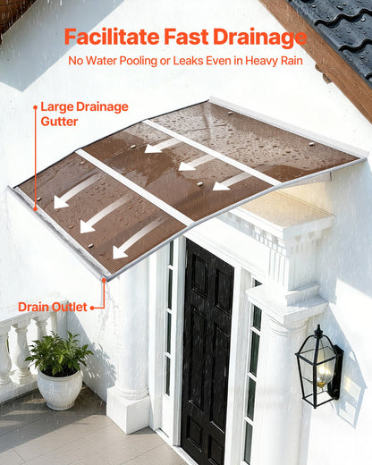VEVOR Awnings for Door Entrance, 39 x 59 in, Exterior Front Door Window Awnings with Drainage & Metal Bracket, Rain Snow Sun Protection, Overhang Polycarbonate Door Canopy for Porch Patio, Brown - GDSZYP4059IN8U93V001V0 - view 3