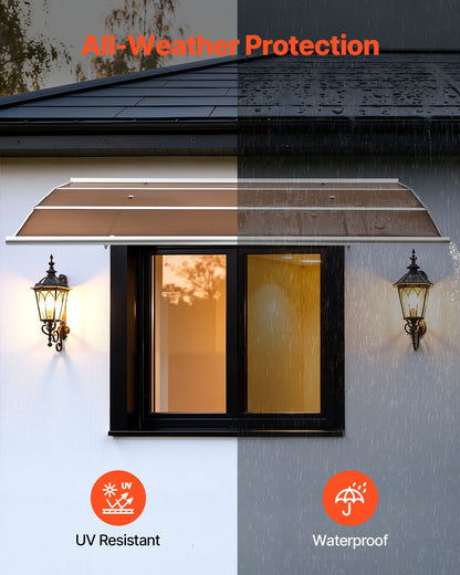 VEVOR Awnings for Door Entrance, 39 x 59 in, Exterior Front Door Window Awnings with Drainage & Metal Bracket, Rain Snow Sun Protection, Overhang Polycarbonate Door Canopy for Porch Patio, Brown - GDSZYP4059IN8U93V001V0 - view 4