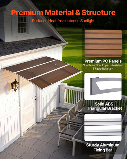 VEVOR Awnings for Door Entrance, 39 x 59 in, Exterior Front Door Window Awnings with Drainage & Metal Bracket, Rain Snow Sun Protection, Overhang Polycarbonate Door Canopy for Porch Patio, Brown - GDSZYP4059IN8U93V001V0 - view 5