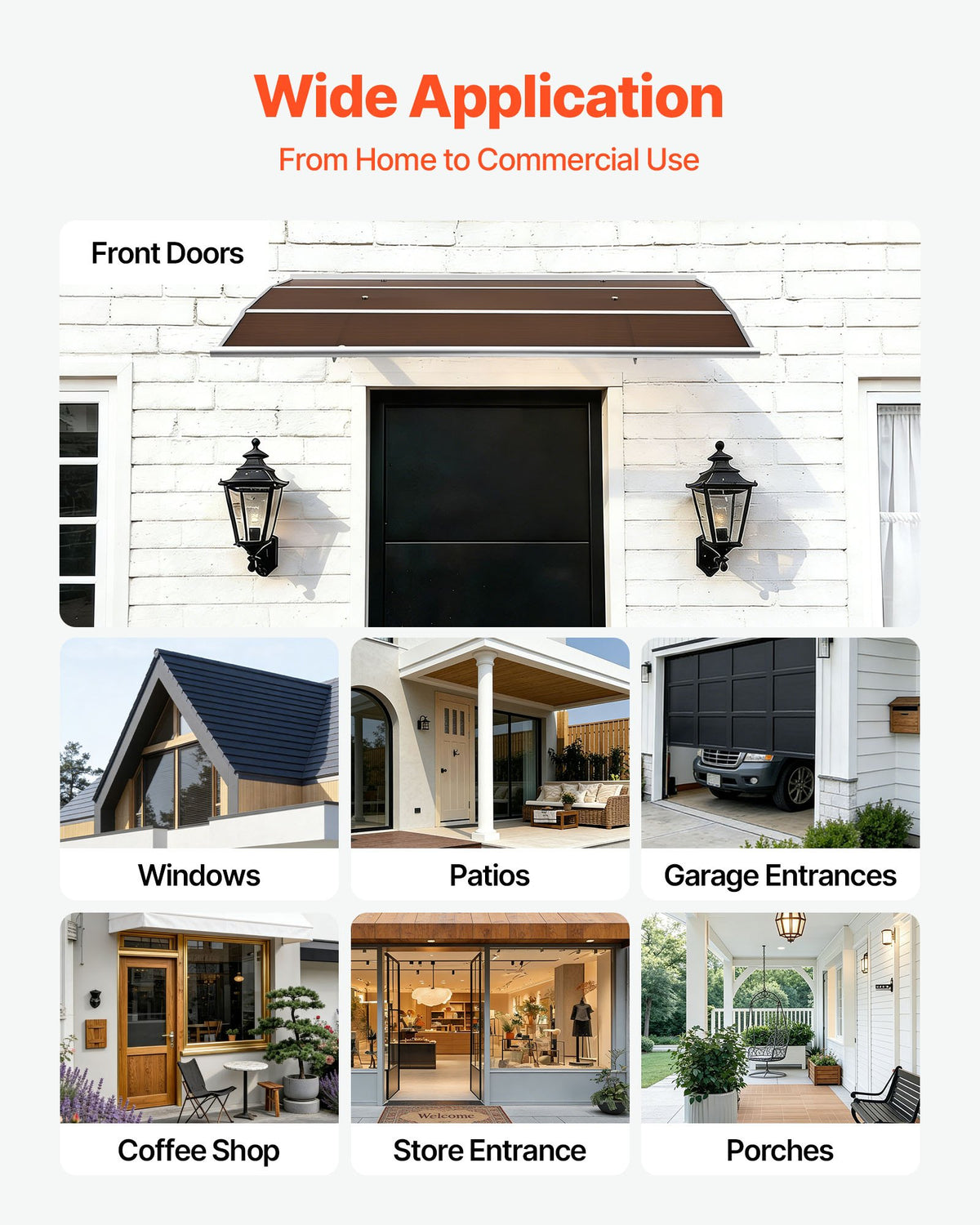 VEVOR Awnings for Door Entrance, 39 x 59 in, Exterior Front Door Window Awnings with Drainage & Metal Bracket, Rain Snow Sun Protection, Overhang Polycarbonate Door Canopy for Porch Patio, Brown - GDSZYP4059IN8U93V001V0 - view 7