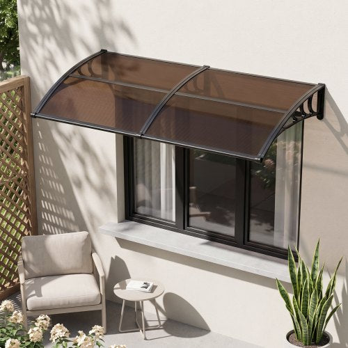 VEVOR Awnings for Door Entrance, 38 x 78 in, Exterior Front Door Window Awnings with Drainage & Metal Bracket, Rain Snow Sun Protection, Overhang Polycarbonate Door Canopy for Porch Patio, Brown - GDSZYP4080YC4BXI6001V0 - view 2