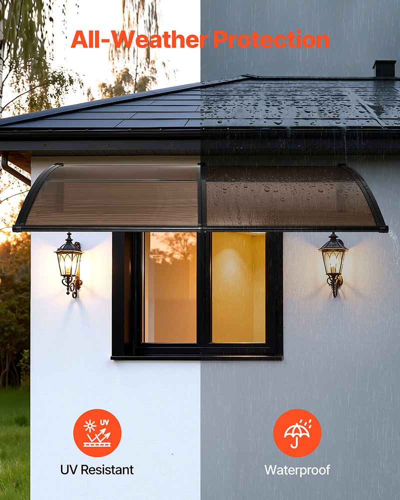 VEVOR Awnings for Door Entrance, 38 x 78 in, Exterior Front Door Window Awnings with Drainage & Metal Bracket, Rain Snow Sun Protection, Overhang Polycarbonate Door Canopy for Porch Patio, Brown - GDSZYP4080YC4BXI6001V0 - view 4