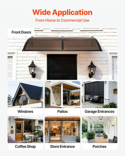 VEVOR Awnings for Door Entrance, 38 x 78 in, Exterior Front Door Window Awnings with Drainage & Metal Bracket, Rain Snow Sun Protection, Overhang Polycarbonate Door Canopy for Porch Patio, Brown - GDSZYP4080YC4BXI6001V0 - view 7