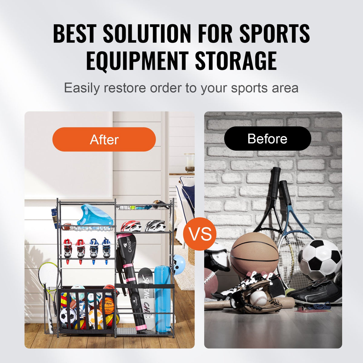 VEVOR Golf Storage Garage Organizer, 2 Golf Bag Storage Stand Holder and Other Sports Equipment Storage Rack, Outdoor Steel Ball Cart, Sports Gear and Toys Storage Shelves with - GEFSNJHSF0G2GAR4SV0 - view 3