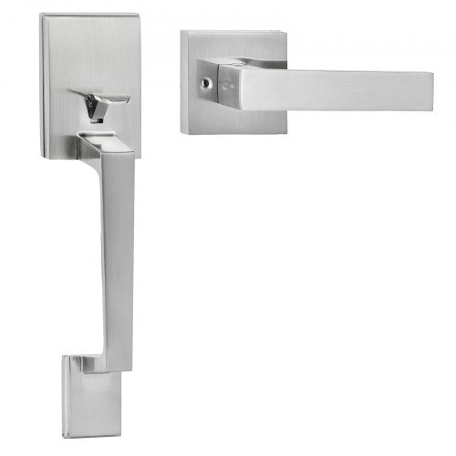 VEVOR Front Door Handle, Satin Nickel Square Handle Set with Lever Door Handle No Lock, Adjustable Hole Space, Entry Door Handle with Reversible for Right and Left Handed Entrance - GGSBDMNBDSFXMCY8VV0 - view 1