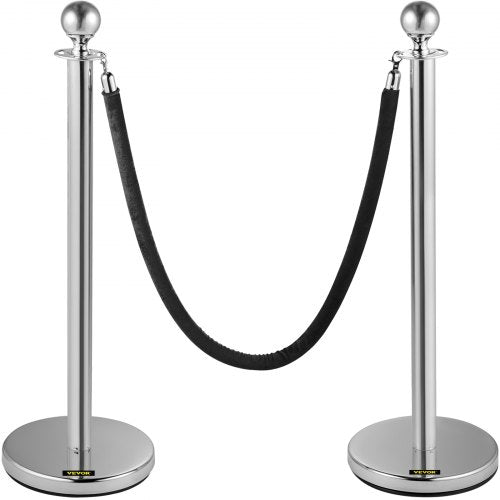 VEVOR Crowd Control Stanchion, Set of 2 Pieces Stanchion, Stanchion Set with 5 ft/1.5 m Black Velvet Rope, Silver Crowd Control Barrier with Sturdy Concrete and Metal Base – Easy C - GLZYSQTHRSJT2TPDAV0 - view 1
