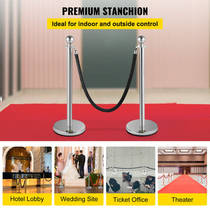 VEVOR Crowd Control Stanchion, Set of 2 Pieces Stanchion, Stanchion Set with 5 ft/1.5 m Black Velvet Rope, Silver Crowd Control Barrier with Sturdy Concrete and Metal Base – Easy C - GLZYSQTHRSJT2TPDAV0 - view 2
