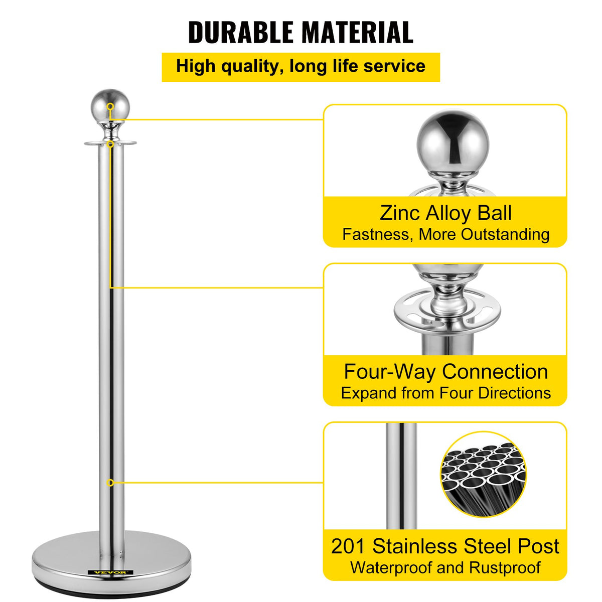 VEVOR Crowd Control Stanchion, Set of 2 Pieces Stanchion, Stanchion Set with 5 ft/1.5 m Black Velvet Rope, Silver Crowd Control Barrier with Sturdy Concrete and Metal Base – Easy C - GLZYSQTHRSJT2TPDAV0 - view 3