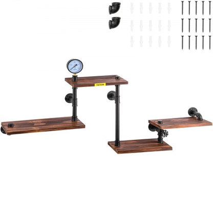 VEVOR Industrial Pipe Shelving, Pipe Shelves with 4-Tier Wood Planks, Rustic Floating Shelves Wall Mounted, Wall Shelf DIY Bookshelf for Bar Kitchen Bathroom Farmhouse Living - GSCWJ46825IN45KJ9V0 - view 1