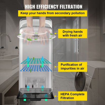VEVOR Jet Hand Dryer, Premium Electric Commercial Blade Hand Dryer, ABS Air Dryer Hand with HEPA Filtration Wall Mount Hand Dryer, 1600W 110V Vertical Hand Dryer, High-Speed Automa - GSJLSGSPQSYS-WQO7V1 - view 3