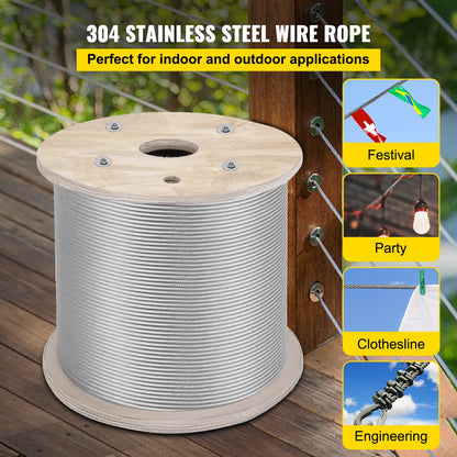VEVOR Stainless Steel Wire Rope - 1/4"/6.4MM, 200Ft, 7x19 - product view 2