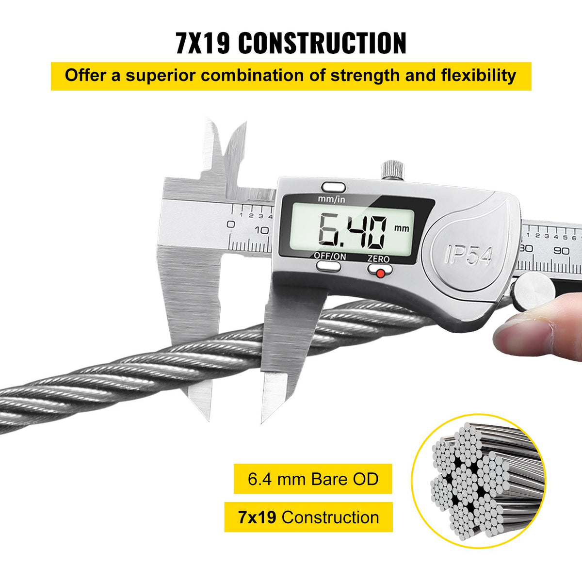 VEVOR Stainless Steel Wire Rope - 1/4"/6.4MM, 200Ft, 7x19 - product view 3
