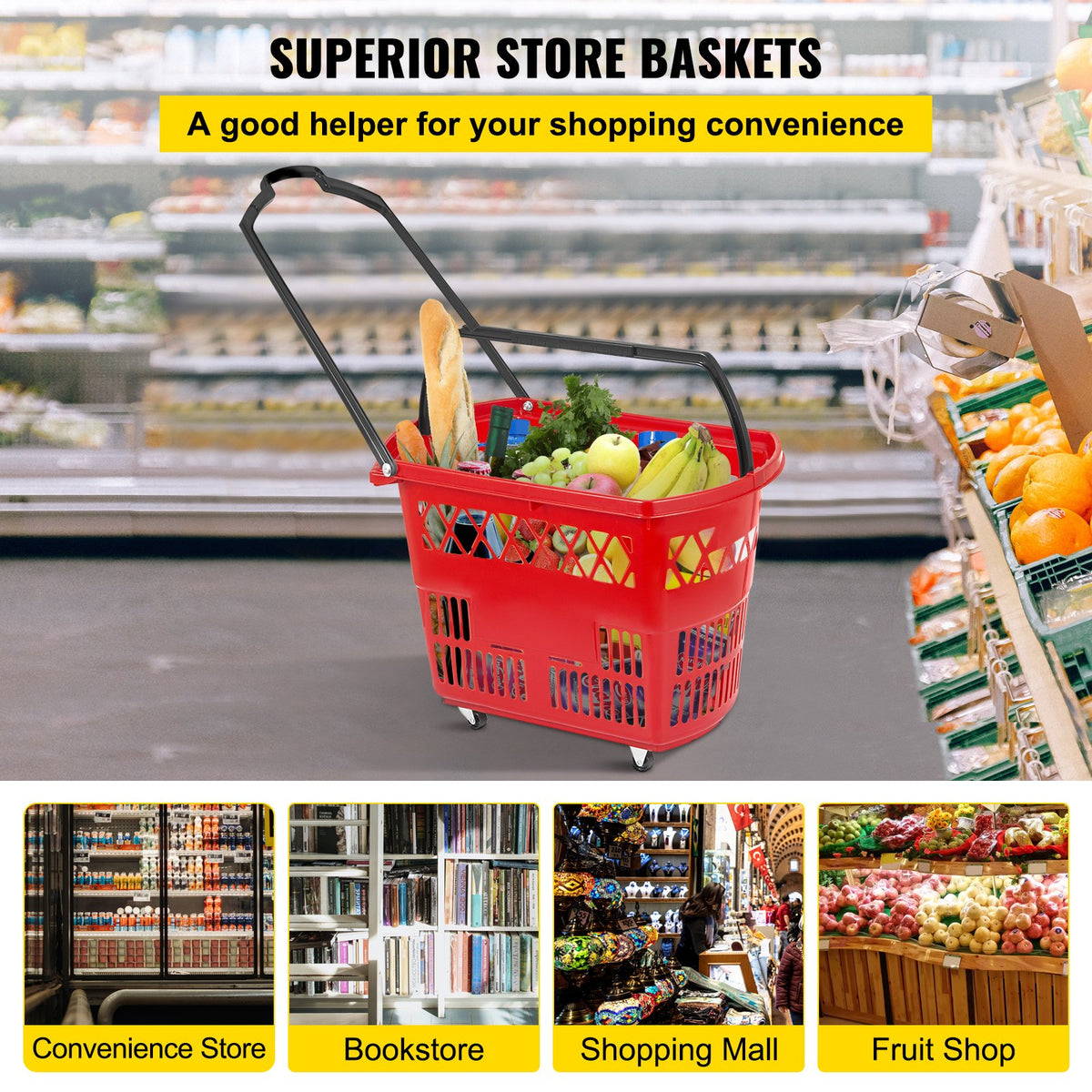 VEVOR Rolling Shopping Baskets - Red, 6 Pack - product view 2