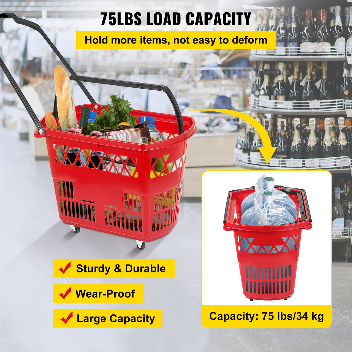 VEVOR Rolling Shopping Baskets - Red, 6 Pack - product view 3