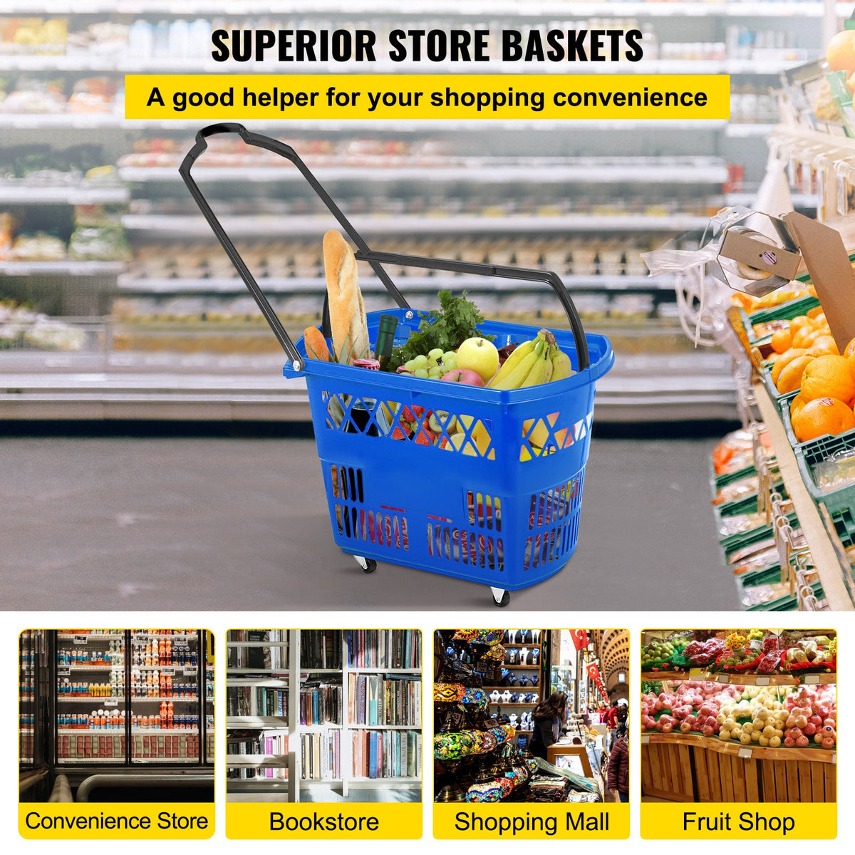VEVOR Rolling Shopping Baskets - Blue, 6 Pack - product view 2