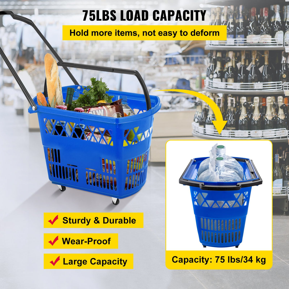 VEVOR Rolling Shopping Baskets - Blue, 6 Pack - product view 3