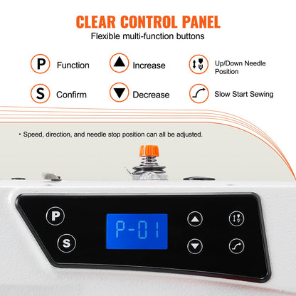 VEVOR Industrial Sewing Machine, 550W Servo Motor and Table Stand, 5000s.p.m Heavy-duty Lockstitch Sewing Machine, Clear Control Panel and Electro-mechanization Intelligent - GYFRJ550W500TQHJQV1 - view 3