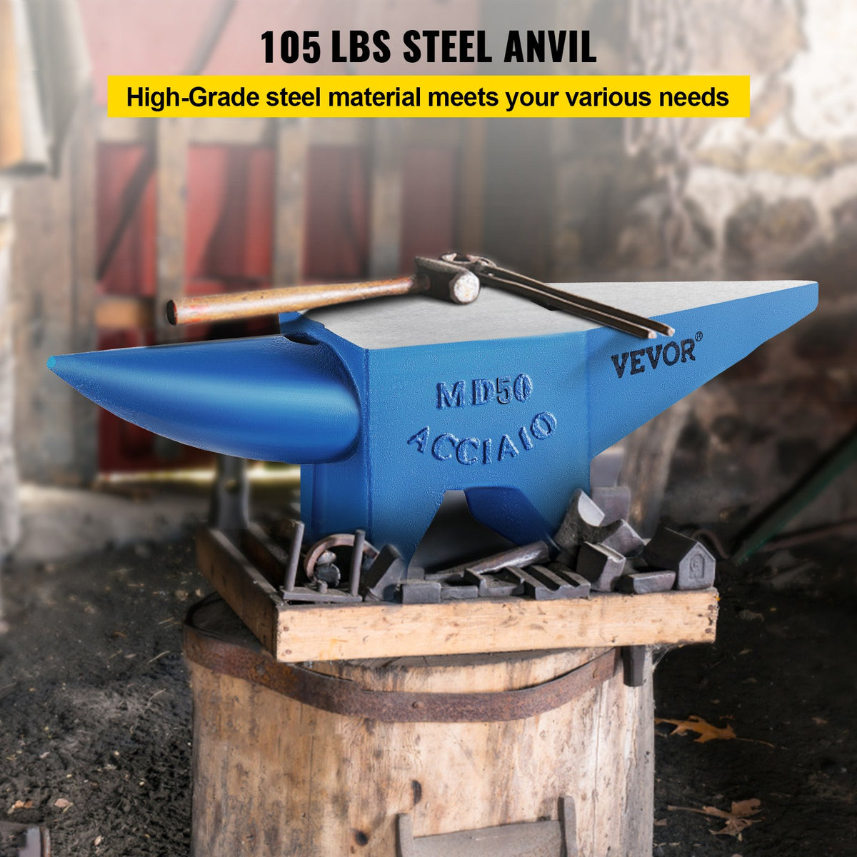 VEVOR Single Horn Anvil Cast Steel Anvil Blacksmith for Sale Forge Steel Tools with Round and Square Hole and Equipment Anvil Rugged Blacksmith Jewelers Durable and Robust Metal Working Tool 105Lbs - GZ50KGGZ000000001V0 - view 2