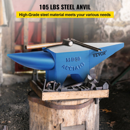 VEVOR Single Horn Anvil Cast Steel Anvil Blacksmith for Sale Forge Steel Tools with Round and Square Hole and Equipment Anvil Rugged Blacksmith Jewelers Durable and Robust Metal Working Tool 105Lbs - GZ50KGGZ000000001V0 - view 2