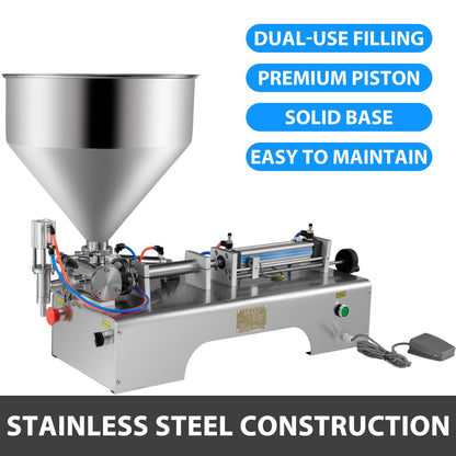 VEVOR Horizontal Pneumatic Liquid Filling Machine 10-300ML, Paste Liquid Filling Machine with 30L Hopper, Pneumatic Dual-use Paste Filling Machine for Cream Shampoo Liquids - GZJ10-300MLGTQDZHV1 - view 2