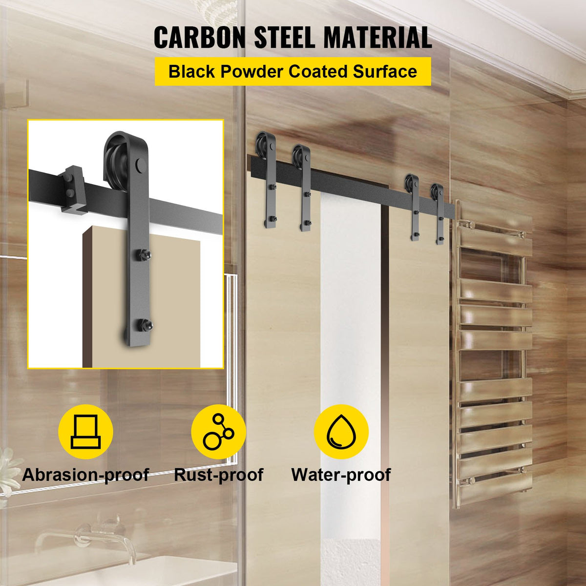 VEVOR Simple Sliding Barn Door Hardware Kit - Select Your Configuration - HDGCDGSMJ11FTH7B0V0 - view 3