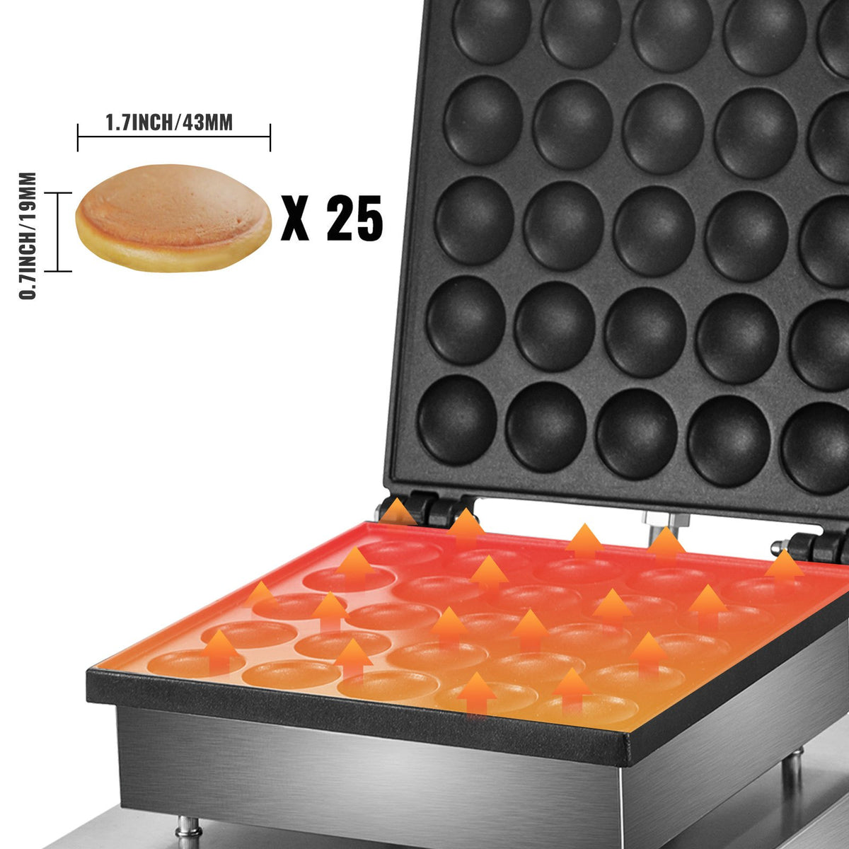 VEVOR Mini Dutch Pancake Maker, 1.7-Inch Diameter Mini Pancake Poffertjes Machine Electric Poffertjes for 25PCs Round Pancakes, 850W Commercial Pancake Maker, 50-300℃ Poffertjes Ma - HFBJ25KSXBXSB0001V1 - view 3