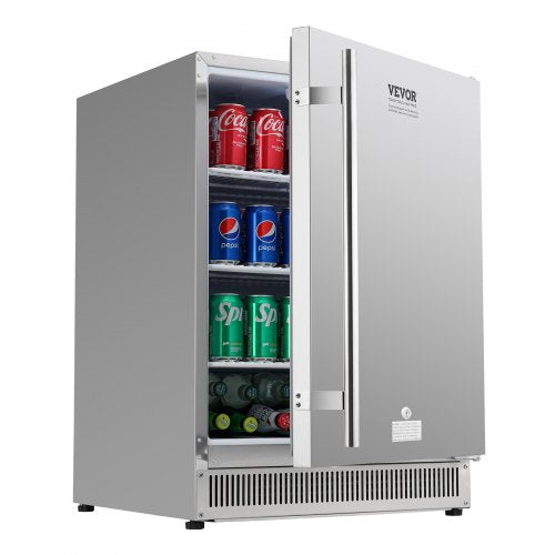VEVOR 24 inch Indoor/Outdoor Beverage Refrigerator, 185QT Undercounter or Freestanding Beverage Fridge, 175 Cans Built-in Beer Fridge with Stainless Steel Body for Residential - HWBX24YCBXGSQ3AYZV1 - view 1