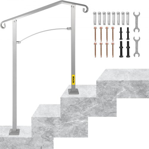 VEVOR Outdoor Stair Railing, Fit 2 or 3 Steps Alloy Metal Handrailing, Front Porch Flexible Transitional Handrail, Arch Step Rail with Installation Kit, for Concrete or Wooden - HWLZLTFSHSCW35IP8V0 - view 1