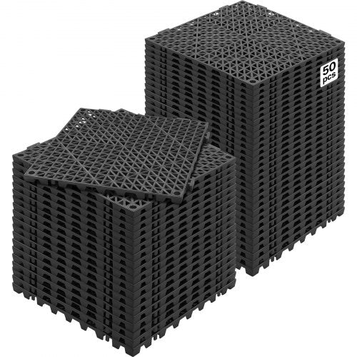 VEVOR Interlocking Tile 50PCS Black, Drainage Tiles 12" x 12" Splicing, Soft PVC Interlocking Drainage Floor Tiles, Non-Slip Drainage Holes for Restroom, Bathroom, Kitchen, Pool, - HZXSJDD1212Y2YO2XV0 - view 1
