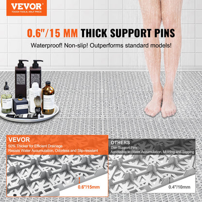 VEVOR Interlocking Tile 50PCS Gray, Drainage Tiles 12" x 12" Splicing, Soft PVC Interlocking Drainage Floor Tiles, Non-Slip Drainage Holes for Restroom, Bathroom, Kitchen, Pool, - HZXSJDD1212YF0ZXDV0 - view 2