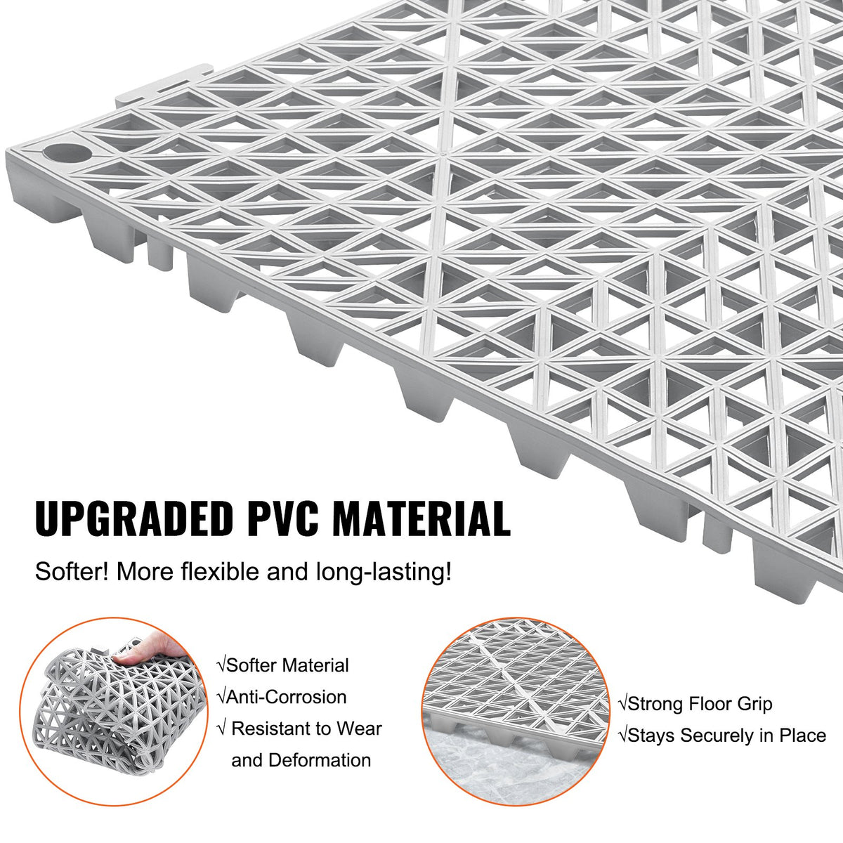 VEVOR Interlocking Tile 50PCS Gray, Drainage Tiles 12" x 12" Splicing, Soft PVC Interlocking Drainage Floor Tiles, Non-Slip Drainage Holes for Restroom, Bathroom, Kitchen, Pool, - HZXSJDD1212YF0ZXDV0 - view 3