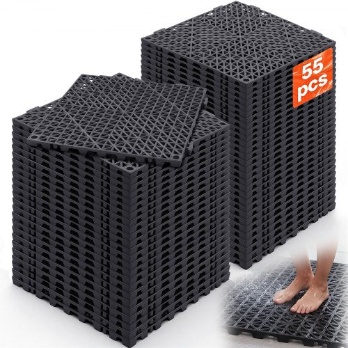 VEVOR Interlocking Tile 55PCS Black, Drainage Tiles 12" x 12" Splicing, Soft PVC Interlocking Drainage Floor Tiles, Non-Slip Drainage Holes for Restroom, Bathroom, Kitchen, Pool, - HZXSJDD1212YJT8W2V0 - view 1
