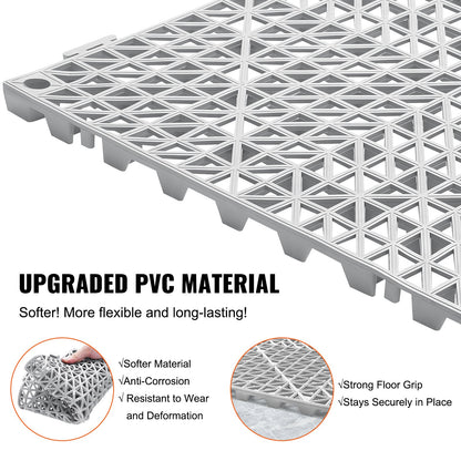 VEVOR Interlocking Tile 55PCS Grey, Drainage Tiles 12" x 12"x 0.6 Splicing, Soft PVC Interlocking Floor Tiles, Non-Slip Drainage Holes for Restroom, Bathroom, Kitchen, Pool, Wet - HZXSJDD1212YMI824V0 - view 3
