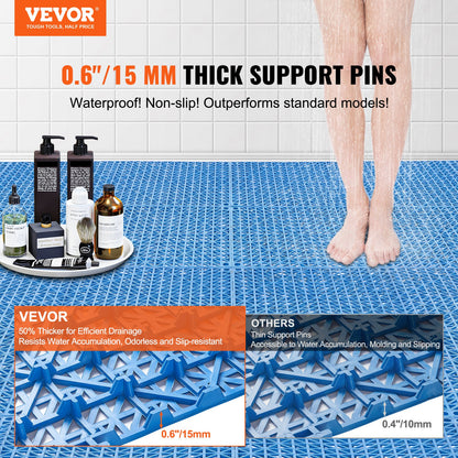 VEVOR Interlocking Tile 55PCS Blue, Drainage Tiles 12" x 12" Splicing, Soft PVC Interlocking Drainage Floor Tiles, Non-Slip Drainage Holes for Restroom, Bathroom, Kitchen, Pool, - HZXSJDD1212YP3ROIV0 - view 2