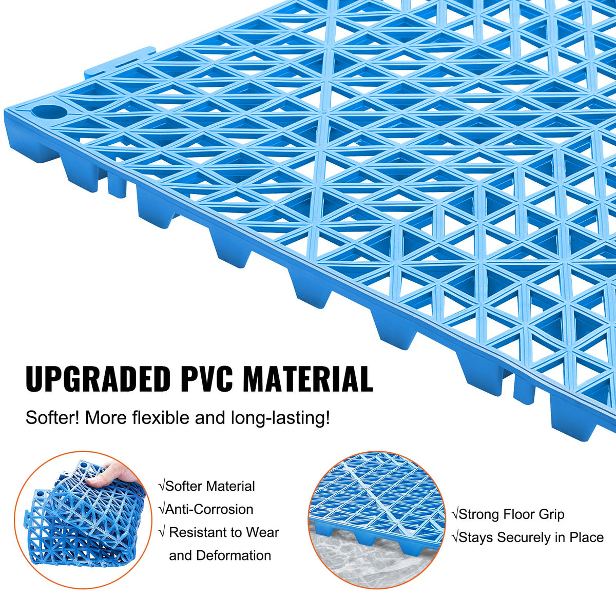 VEVOR Interlocking Tile 55PCS Blue, Drainage Tiles 12" x 12" Splicing, Soft PVC Interlocking Drainage Floor Tiles, Non-Slip Drainage Holes for Restroom, Bathroom, Kitchen, Pool, - HZXSJDD1212YP3ROIV0 - view 3