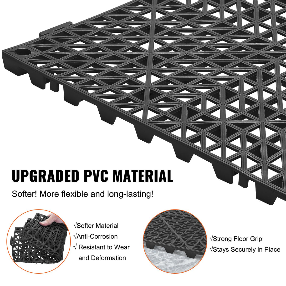 VEVOR Modular Interlocking Cushion, 12 Pack 12" x 12" Splicing Drainage Mats, Soft PVC Interlocking Drainage Floor Tiles, Non-Slip Drainage Holes for Restroom, Bathroom, Kitchen, - HZXSJDDHS12PQ3YS0V0 - view 3