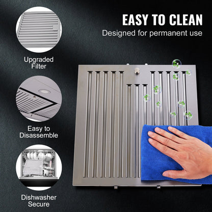 VEVOR Under Cabinet Range Hood, Dual Motors Ductless Kitchen Stove Vent, Stainless Steel Permanent Filter with 3-Speed Exhaust Fan, 2 Baffle Filters, LED Lights, Touch Control Panel, Silver (30 inch) - J30INCH558CFMM6PXV1 - view 3