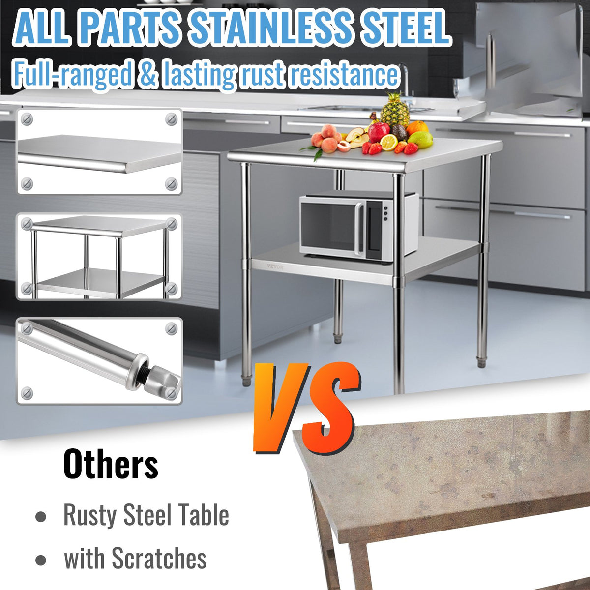 VEVOR Commercial Worktables - Select Your Configuration - J30X30X36INCHMQ0DV0 - view 3