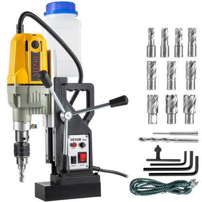 VEVOR Magnetic Drill, 1100W 1.57\" Boring Diameter, 2697lbf/12000N Portable Electric Mag Drill Press with 12 Drilling Bits, 580 RPM Max Speed Drilling Machine for any Surface and - JBLJ11PCS110VBD11V1 - view 1