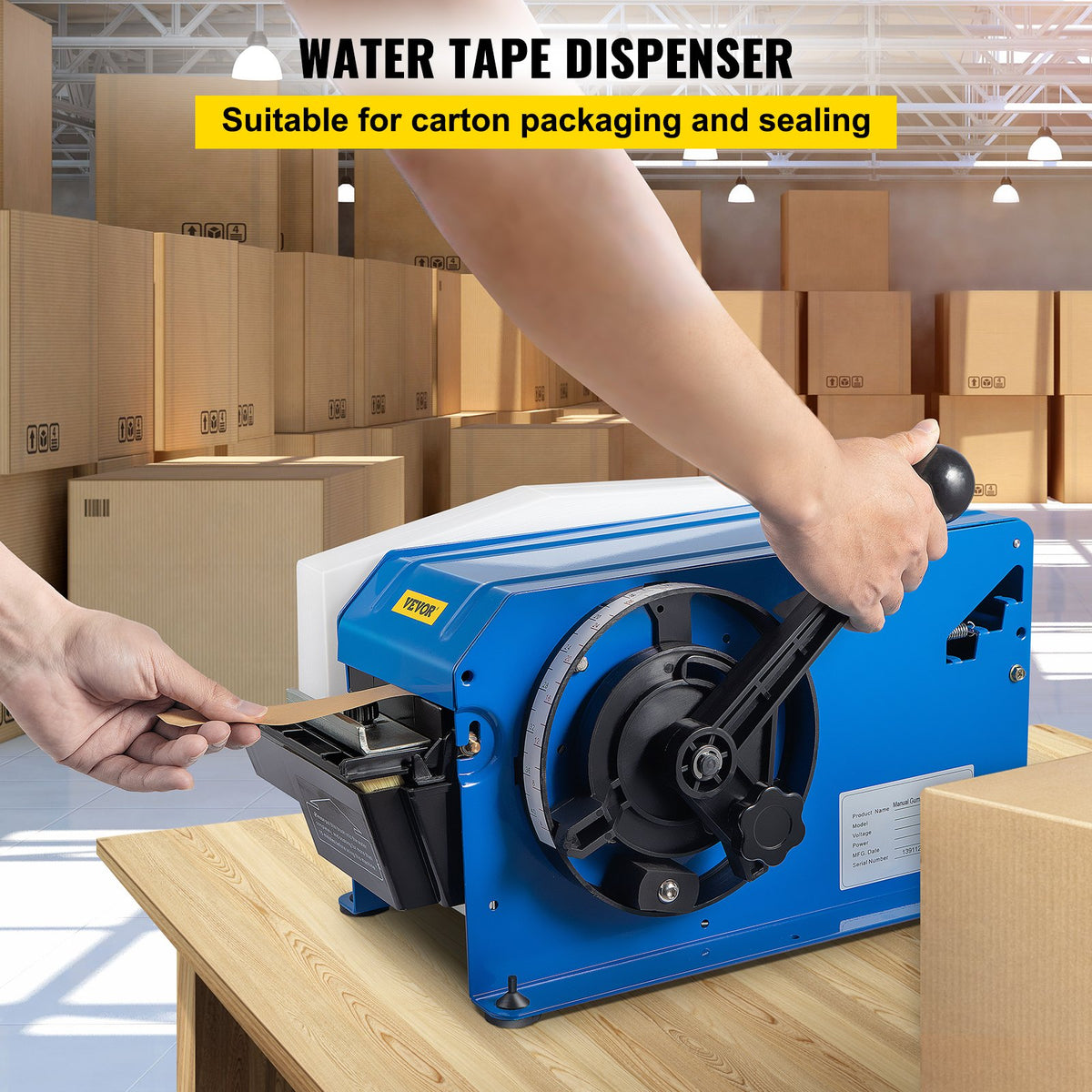 VEVOR Water-Activated Tape Dispenser, Maximum 39.4\" x 3.94\" Tape, Adjustable Length, Width & Water Level, Manual Tape Dispenser with Water Brush, Carton Packaging for Express - JDQGJBZDBDDWCYBSSV0 - view 2
