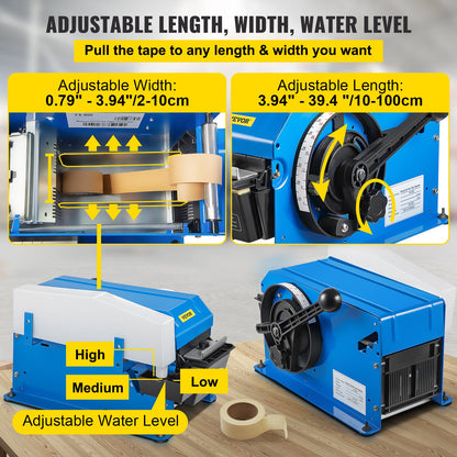 VEVOR Water-Activated Tape Dispenser, Maximum 39.4\" x 3.94\" Tape, Adjustable Length, Width & Water Level, Manual Tape Dispenser with Water Brush, Carton Packaging for Express - JDQGJBZDBDDWCYBSSV0 - view 3