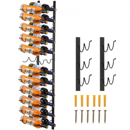 VEVOR Wall Mounted Wine Rack, 12x2 Bottles Wine Holder Towel Rack, Black Steel Vertical Wine Rack, Modern Decorative Wall Mounted Wine Bottle Holder, Forward Design Simple Storage  - JJBGSBXG24PSC0001V0 - view 1