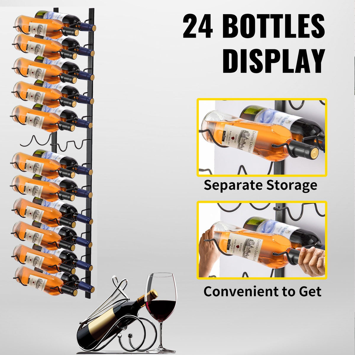 VEVOR Wall Mounted Wine Rack, 12x2 Bottles Wine Holder Towel Rack, Black Steel Vertical Wine Rack, Modern Decorative Wall Mounted Wine Bottle Holder, Forward Design Simple Storage  - JJBGSBXG24PSC0001V0 - view 2