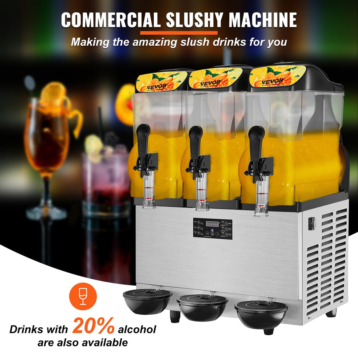 VEVOR Commercial Slushy Machine, 36L/9.6Gal Stainless Steel Margarita Smoothie Frozen Drink Maker, 150 Cup Triple Bowl Slushie Maker, 860W Slushie Machine for Home Party - JJKXRJHSGMC12BYBKV1 - view 2
