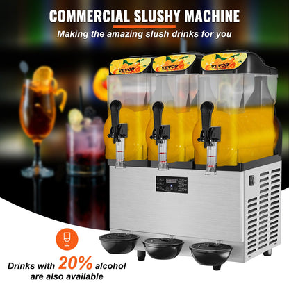 VEVOR Commercial Slushy Machine, 36L/9.6Gal Stainless Steel Margarita Smoothie Frozen Drink Maker, 150 Cup Triple Bowl Slushie Maker, 860W Slushie Machine for Home Party - JJKXRJHSGMC12BYBKV1 - view 2