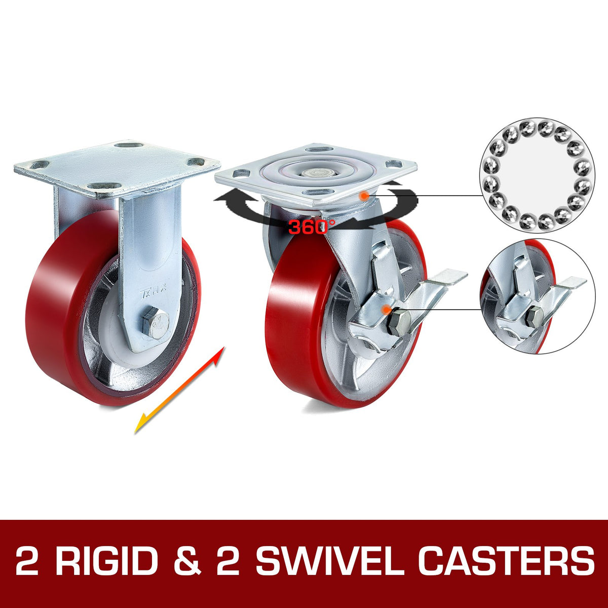 VEVOR 6 in Polyurethane Caster Wheels, Set of 4 - product view 2