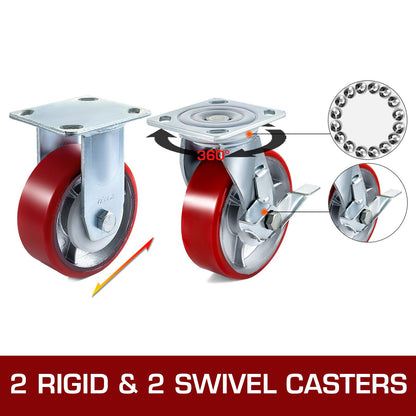 VEVOR 6 in Polyurethane Caster Wheels, Set of 4 - product view 2