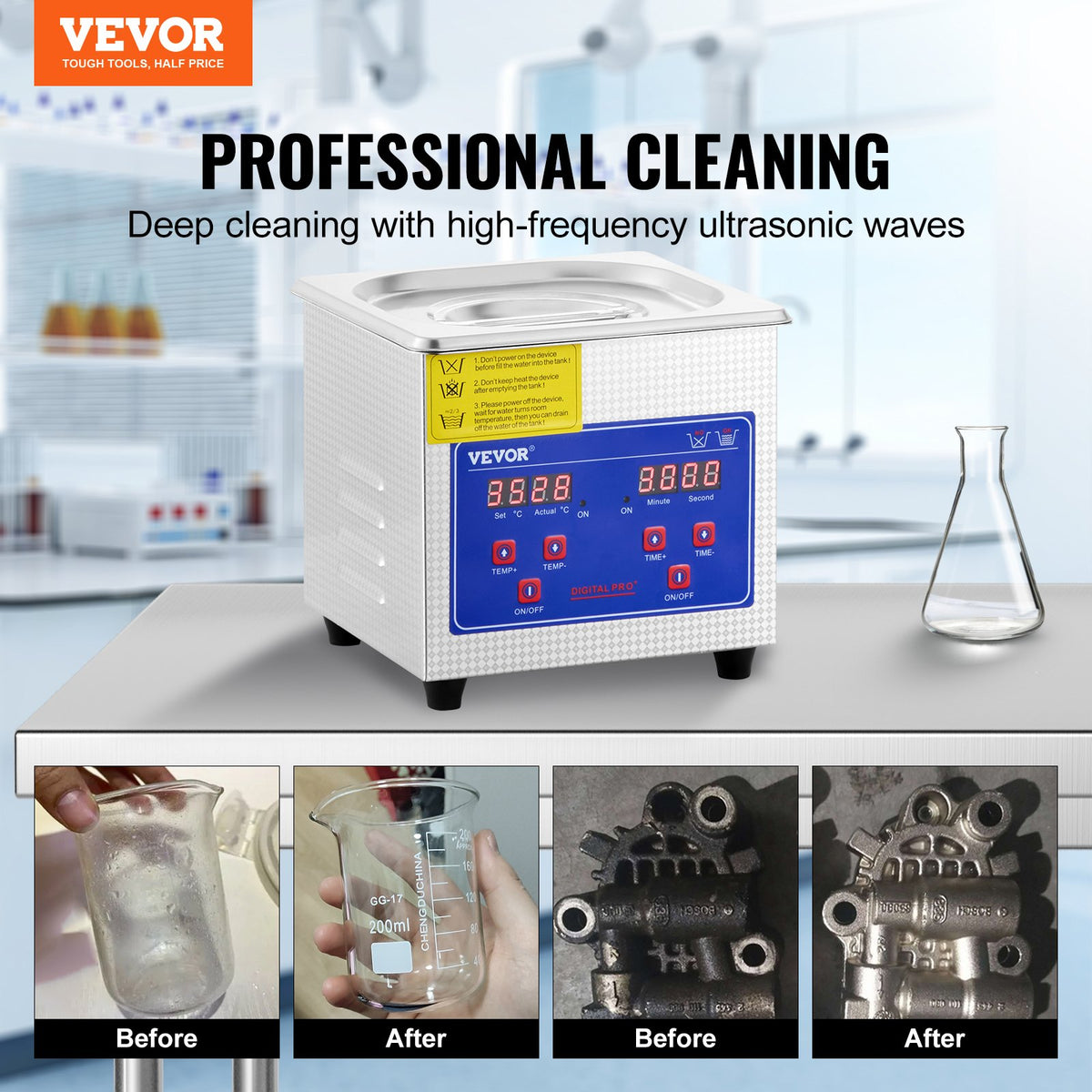 VEVOR Professional Ultrasonic Cleaner, 0.3 L Ultrasonic Jewelry Cleaner with Digital Timer & Heater, Stainless Steel Industrial Sonic Cleaner 40kHz for Glasses, Watches, Rings, Small Parts - JPS-08ACSBQXJ0001V1 - view 2