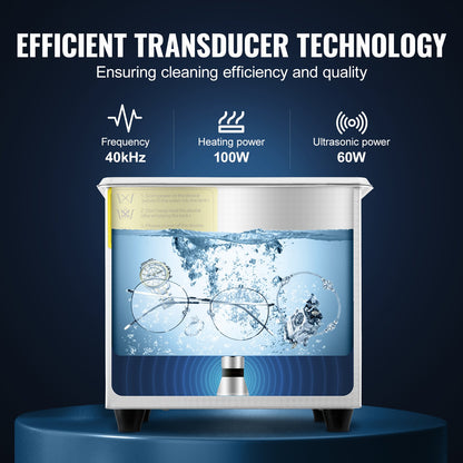 VEVOR Professional Ultrasonic Cleaner, 0.3 L Ultrasonic Jewelry Cleaner with Digital Timer & Heater, Stainless Steel Industrial Sonic Cleaner 40kHz for Glasses, Watches, Rings, Small Parts - JPS-08ACSBQXJ0001V1 - view 3