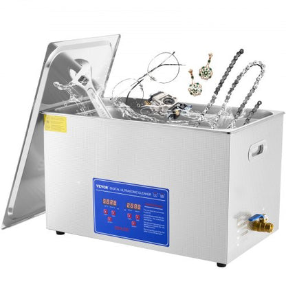 VEVOR Professional Ultrasonic Cleaner, 30 L Ultrasonic Jewelry Cleaner with Digital Timer & Heater, Stainless Steel Industrial Sonic Cleaner 40kHz for Glasses, Watches, Rings, Small Parts - JPS-100ACSBQXJX01V1 - view 1